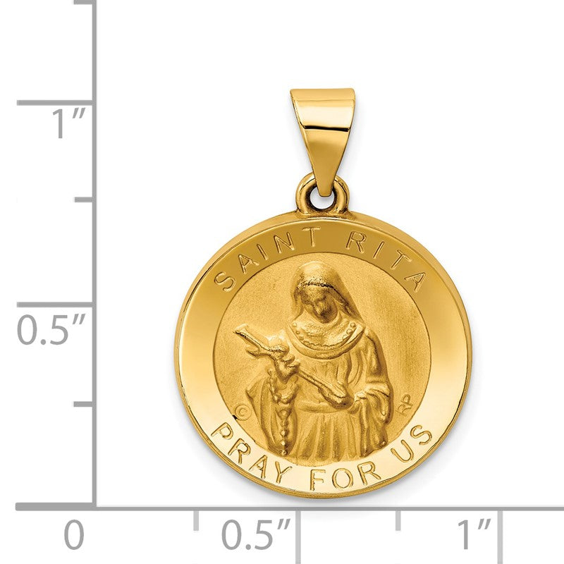 14K Polished and Satin Hollow St. Rita Medal Round Pendant XR1694