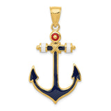 14K 2-D Red White and Blue Enameled Anchor Pendant K4201