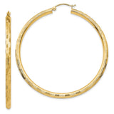 14k 3x55mm Diamond-cut Tube Hoop Earrings TF561