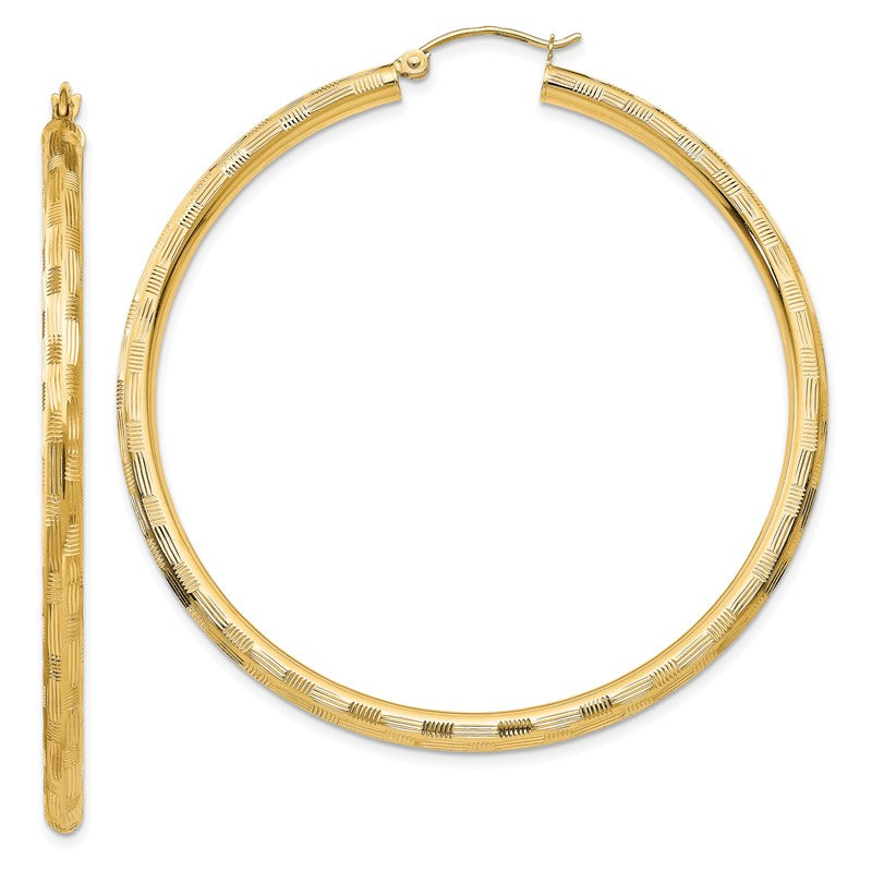 14k 3x55mm Diamond-cut Tube Hoop Earrings TF561