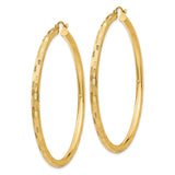 14k 3x55mm Diamond-cut Tube Hoop Earrings TF561