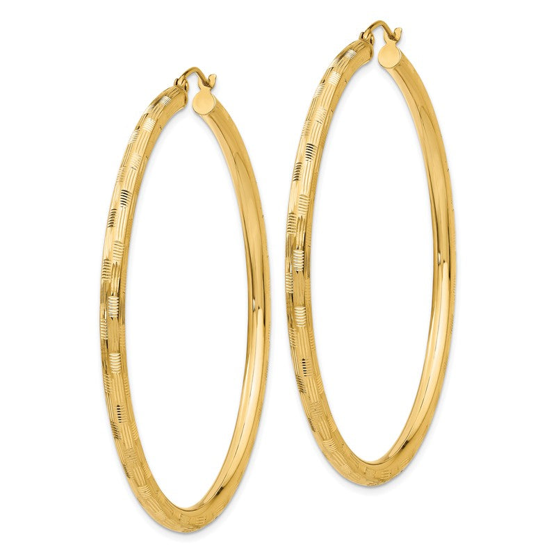 14k 3x55mm Diamond-cut Tube Hoop Earrings TF561