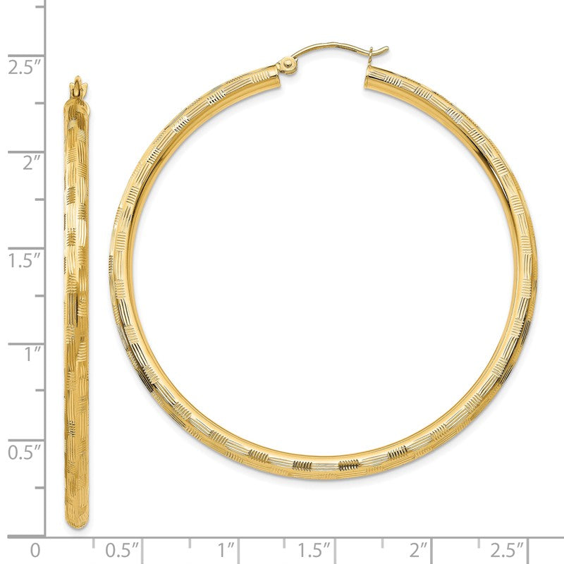 14k 3x55mm Diamond-cut Tube Hoop Earrings TF561