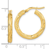 14k 3mm Polished & Satin D/C Hoop Earrings TF1050