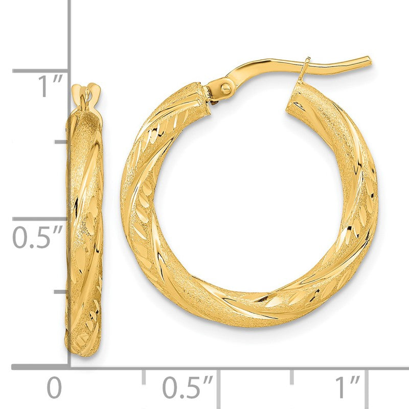 14k 3mm Polished & Satin D/C Hoop Earrings TF1050