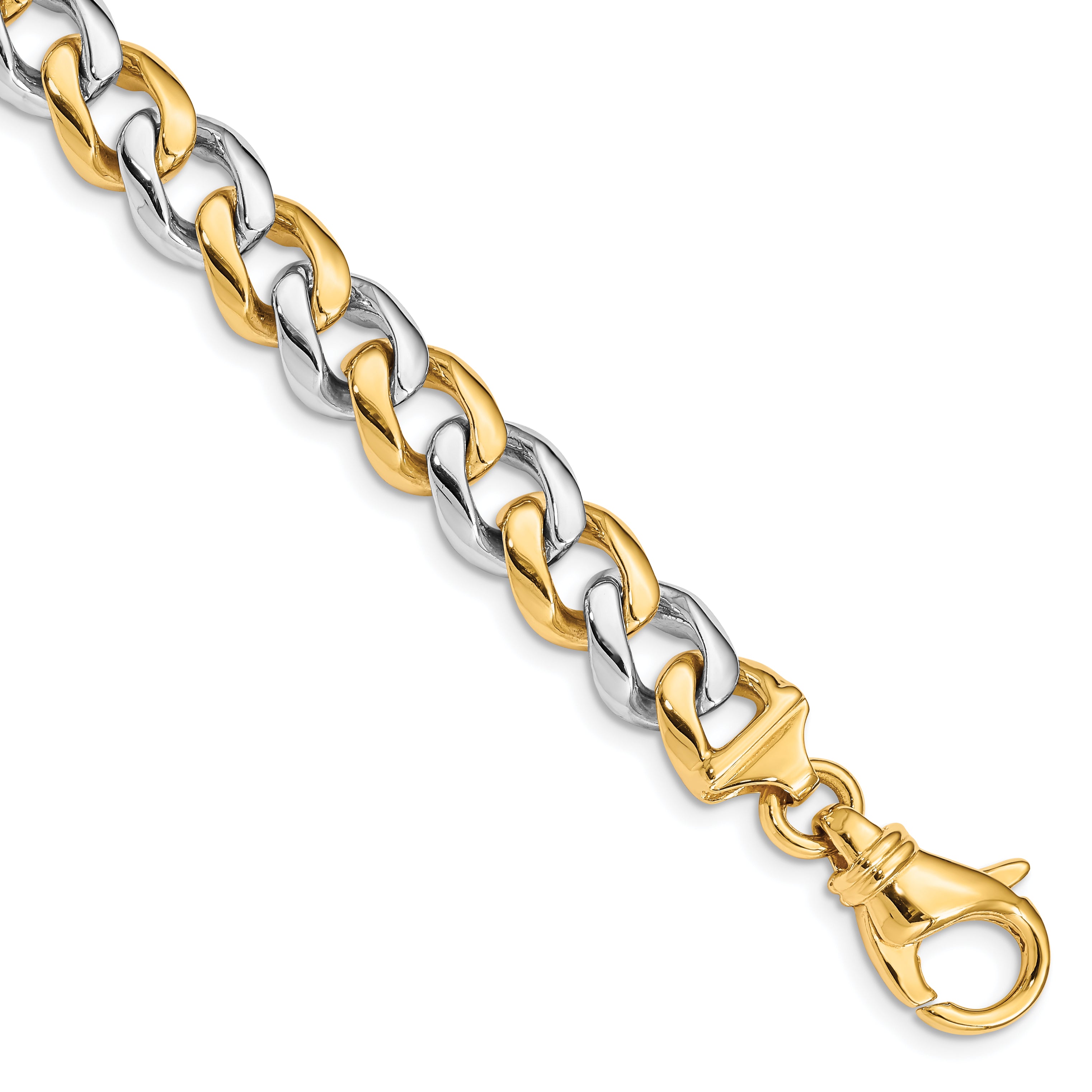 14K Two-tone 20 inch 9.3mm Hand Polished Fancy Link with Fancy Lobster Clasp Chain LK512