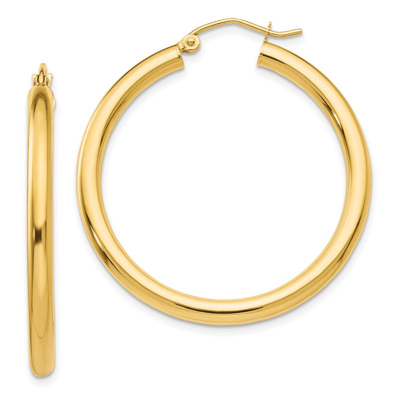 14K 3x35mm Polished Lightweight Tube Hoop Earrings T935L