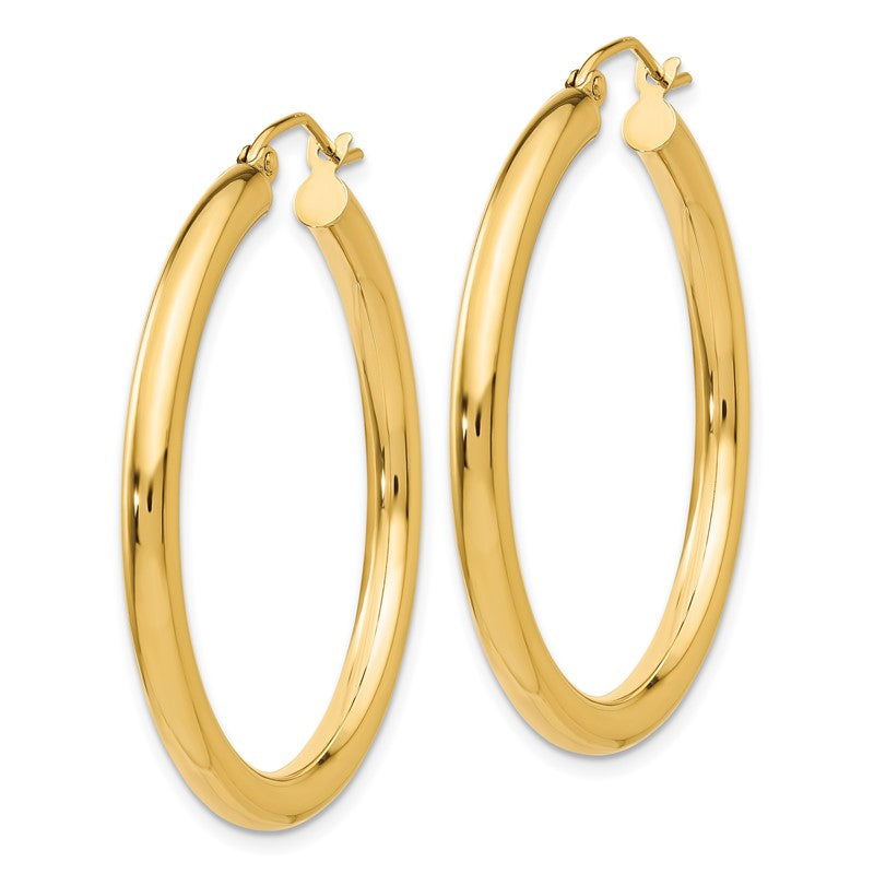 14K 3x35mm Polished Lightweight Tube Hoop Earrings T935L