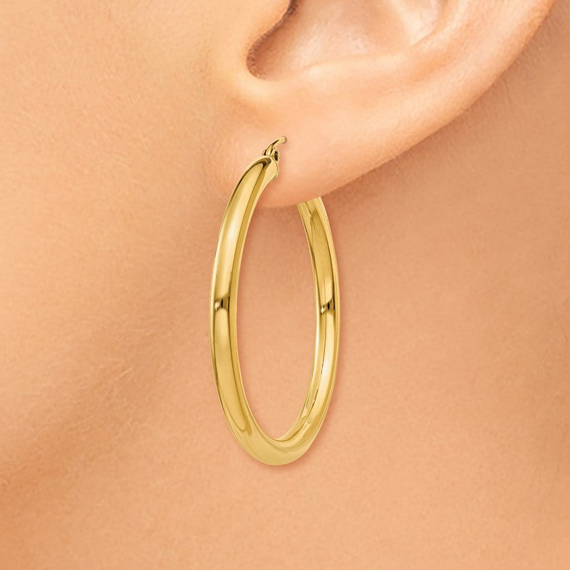 14K 3x35mm Polished Lightweight Tube Hoop Earrings T935L