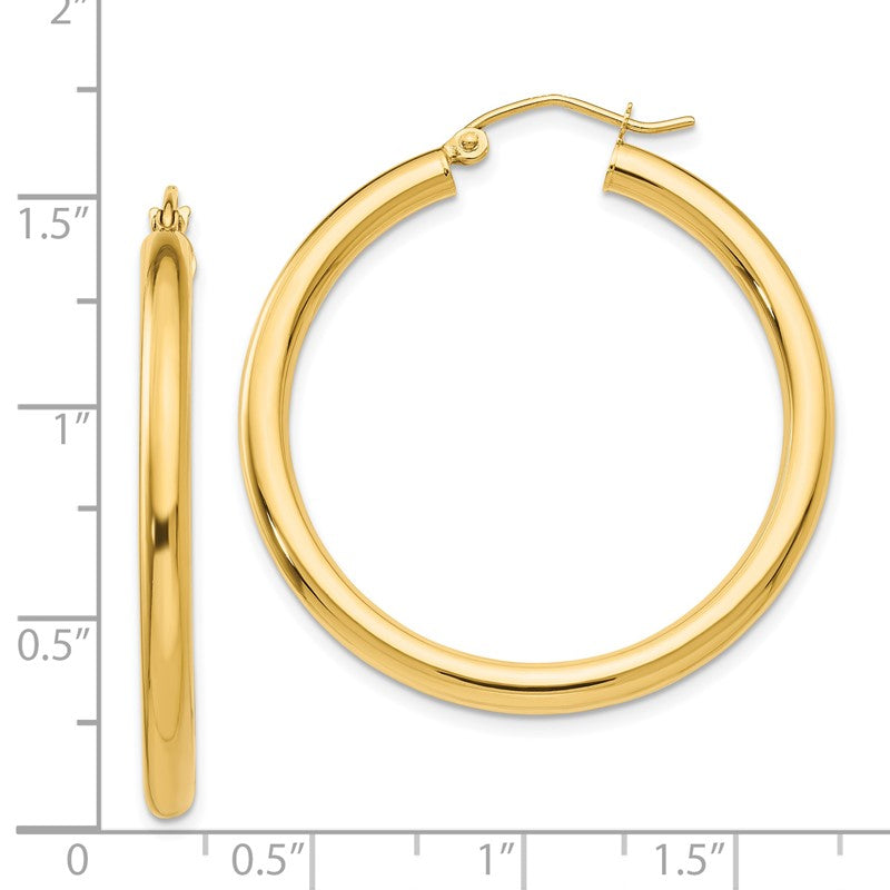 14K 3x35mm Polished Lightweight Tube Hoop Earrings T935L