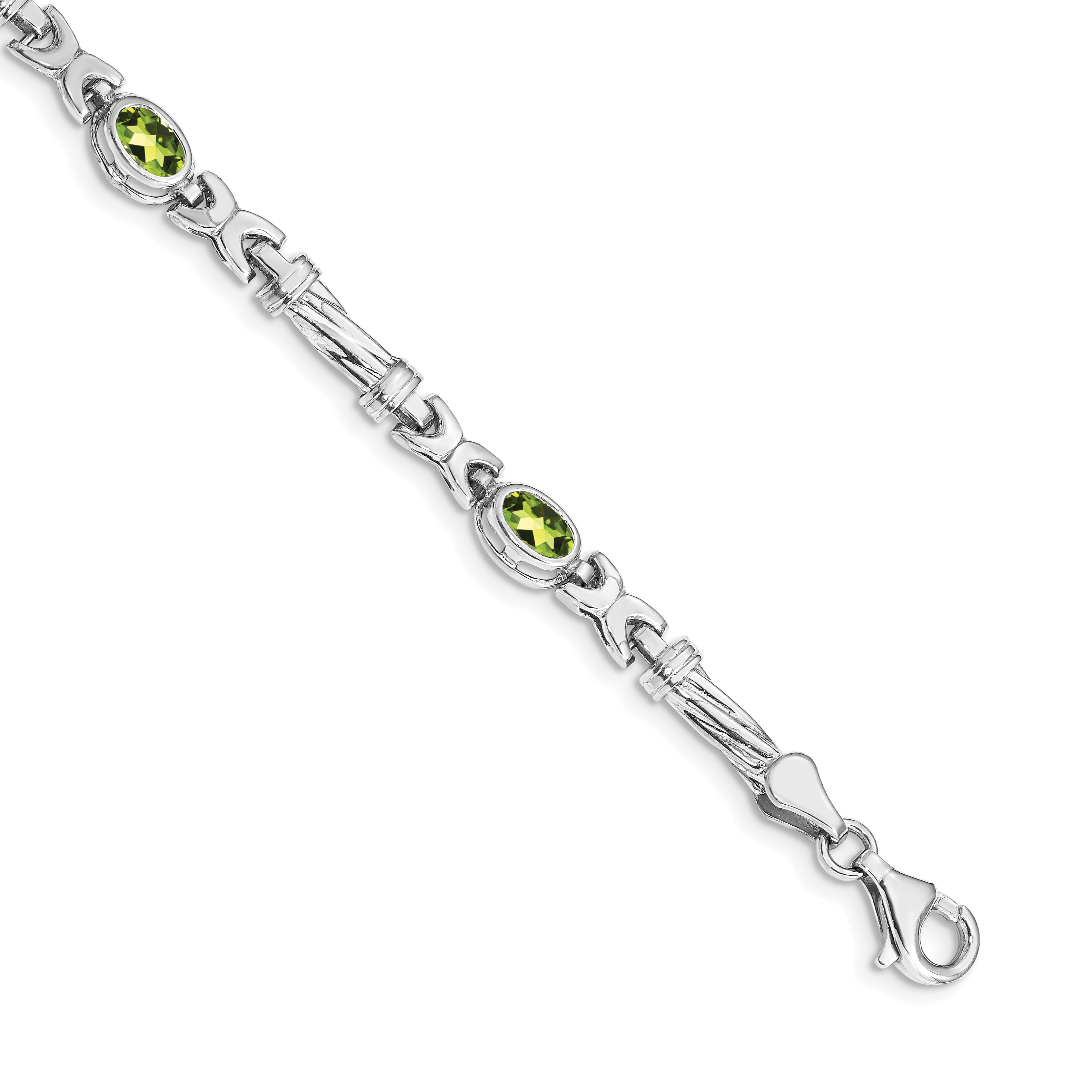 14k White Gold Complete Oval Amethyst Fancy Link 7 inch Bracelet BM4497