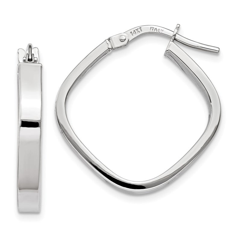 14K White Gold 3x27mm Flat Edge Square Tube Hoop Earrings TH778
