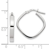 14K White Gold 3x27mm Flat Edge Square Tube Hoop Earrings TH778