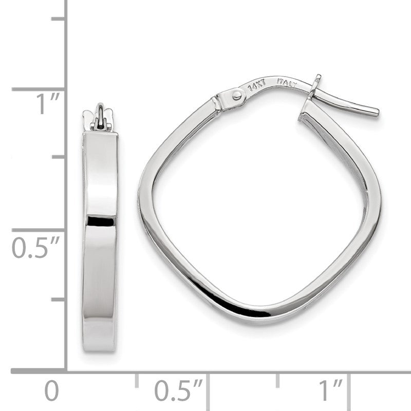14K White Gold 3x27mm Flat Edge Square Tube Hoop Earrings TH778