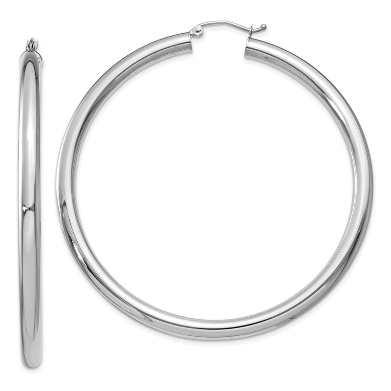 14K White Gold 4x60mm Polished Lightweight Tube Hoop Earrings T865L