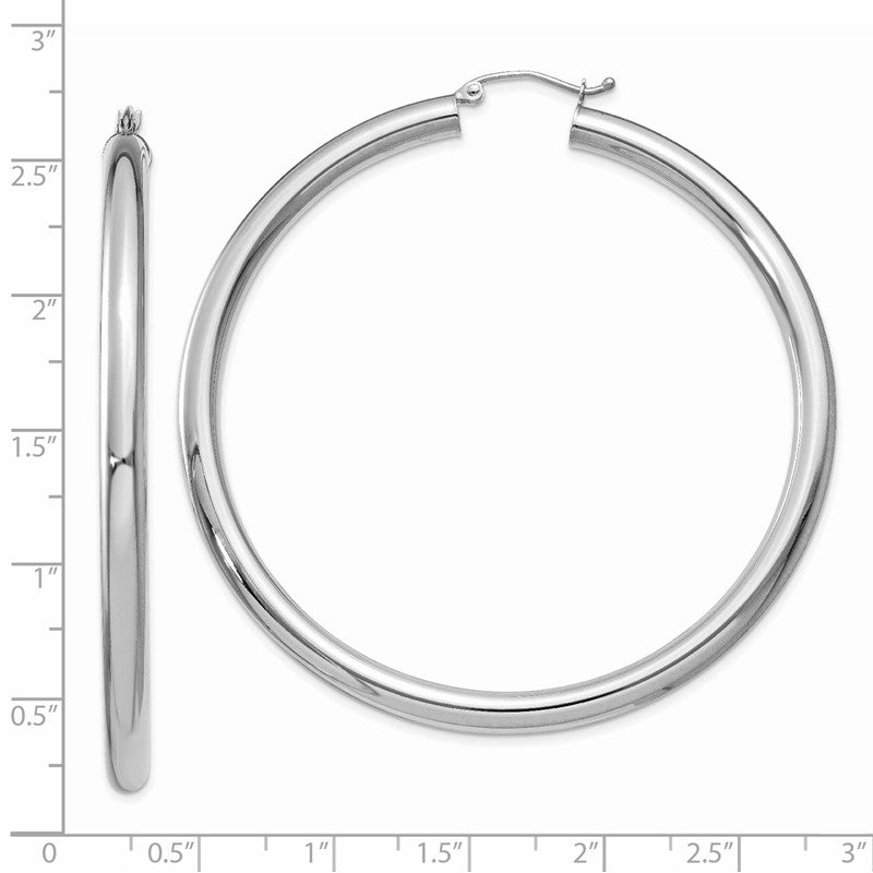 14K White Gold 4x60mm Polished Lightweight Tube Hoop Earrings T865L
