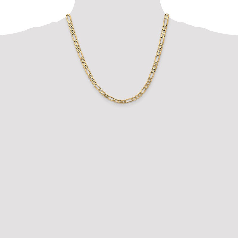 14K 26 inch 5.25mm Flat Figaro with Lobster Clasp Chain FFL140