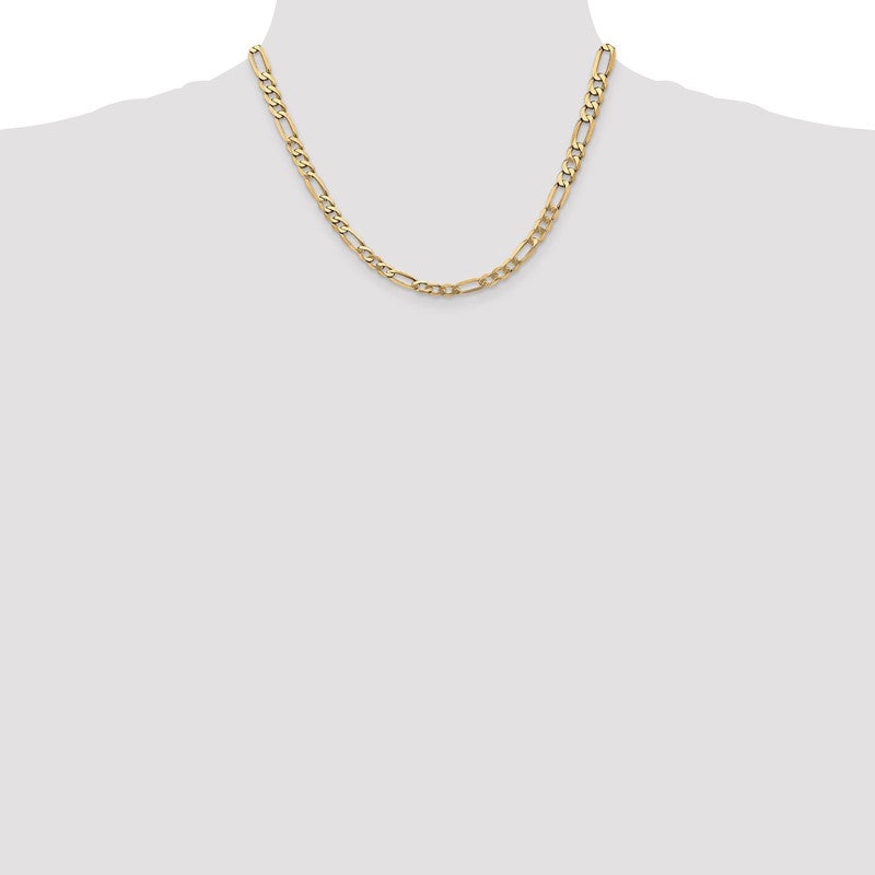 14K 26 inch 5.25mm Flat Figaro with Lobster Clasp Chain FFL140