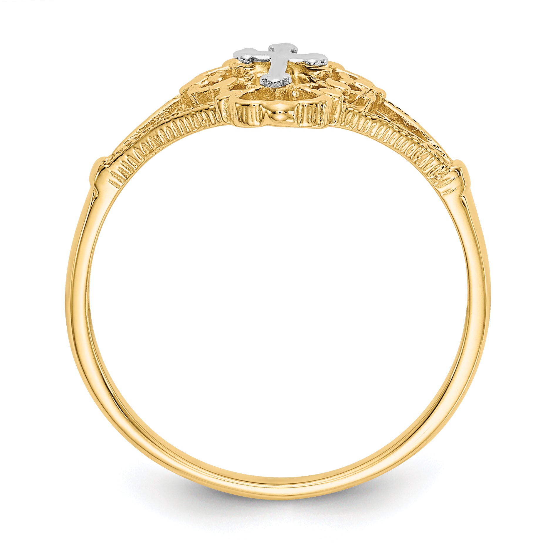 14K Two-tone Diamond Cut Cross Ring K3939