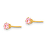 Inverness 14k 3mm Square Pink CZ Post Piercing Earrings 470E