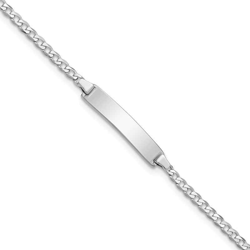14k White Gold Polished Solid Chain/Solid Plate Flat Curb Link 20x4.2mm Plate 5.5 inch Baby/Child ID Bracelet BID103W