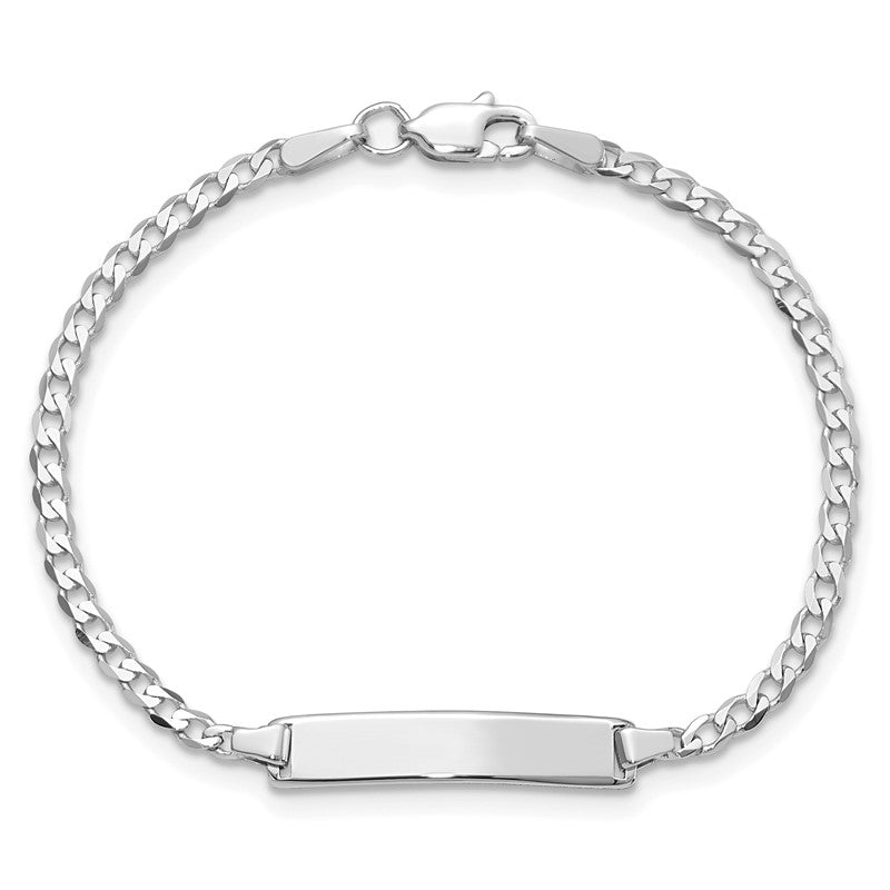 14k White Gold Polished Solid Chain/Solid Plate Flat Curb Link 20x4.2mm Plate 5.5 inch Baby/Child ID Bracelet BID103W