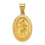 14k Polished and Satin Hollow St Christopher Medal Oval Pendant XR1310