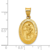 14k Polished and Satin Hollow St Christopher Medal Oval Pendant XR1310
