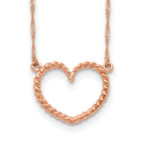 14k Rose Gold Polished and Textured Open Heart 17 inch Necklace SF2291