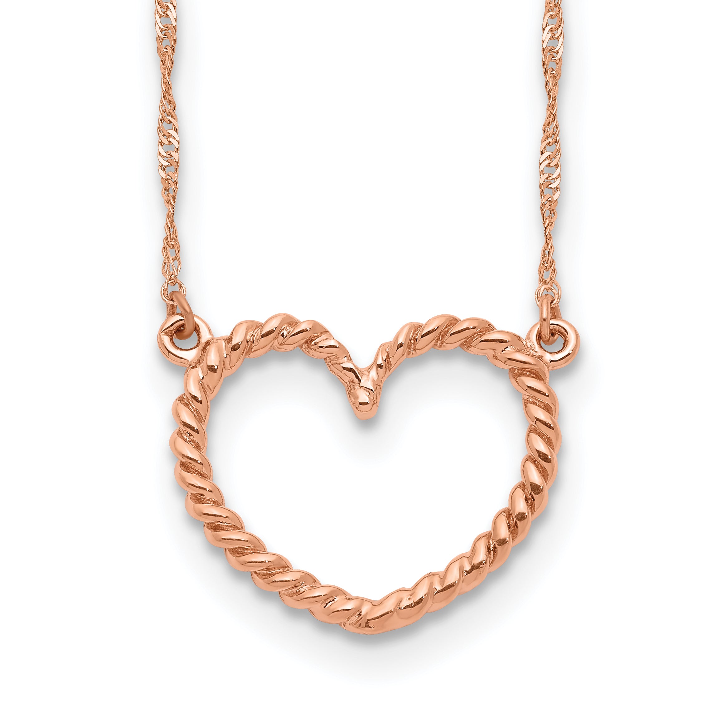 14k Rose Gold Polished and Textured Open Heart 17 inch Necklace SF2291