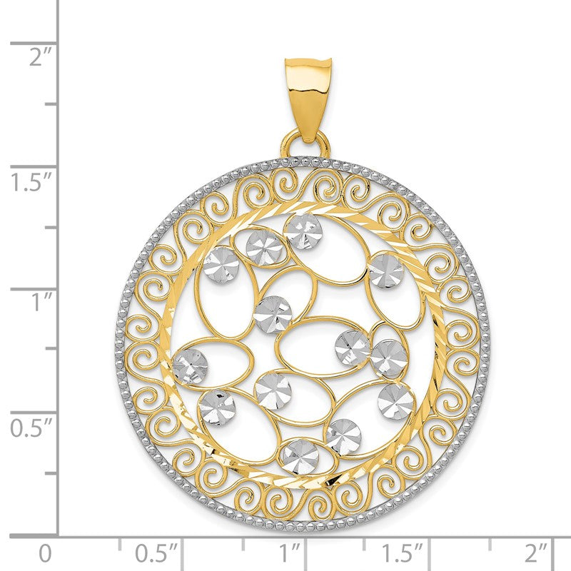 14k and White Rhodium Diamond-cut Filigree Pendant K1549