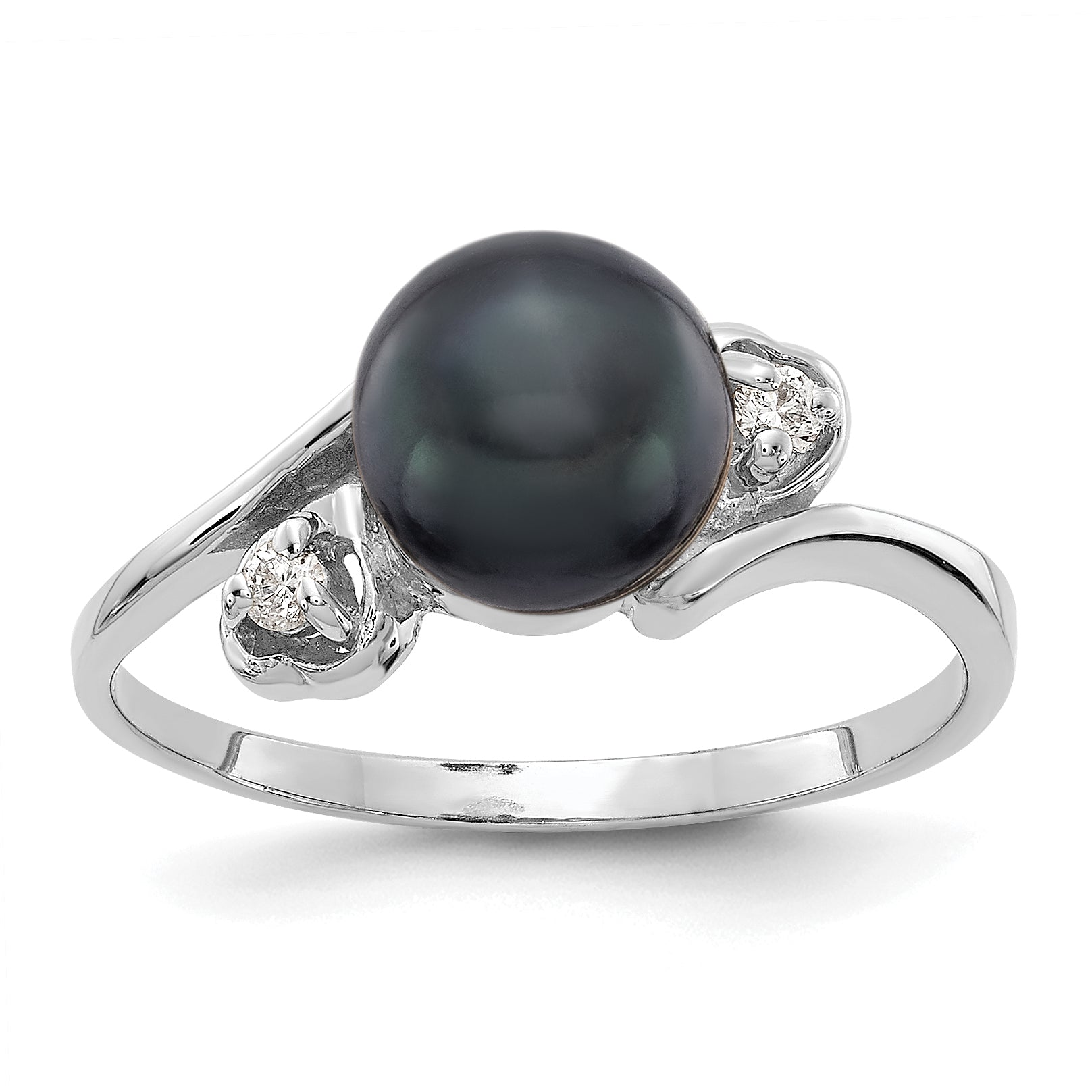 14k White Gold 7mm Black FW Cultured Pearl A Diamond ring Y4393BP/A