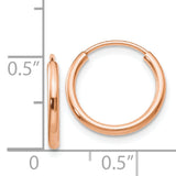 14k Rose Gold 1.5x15mm Polished Endless Tube Hoop Earrings TF781