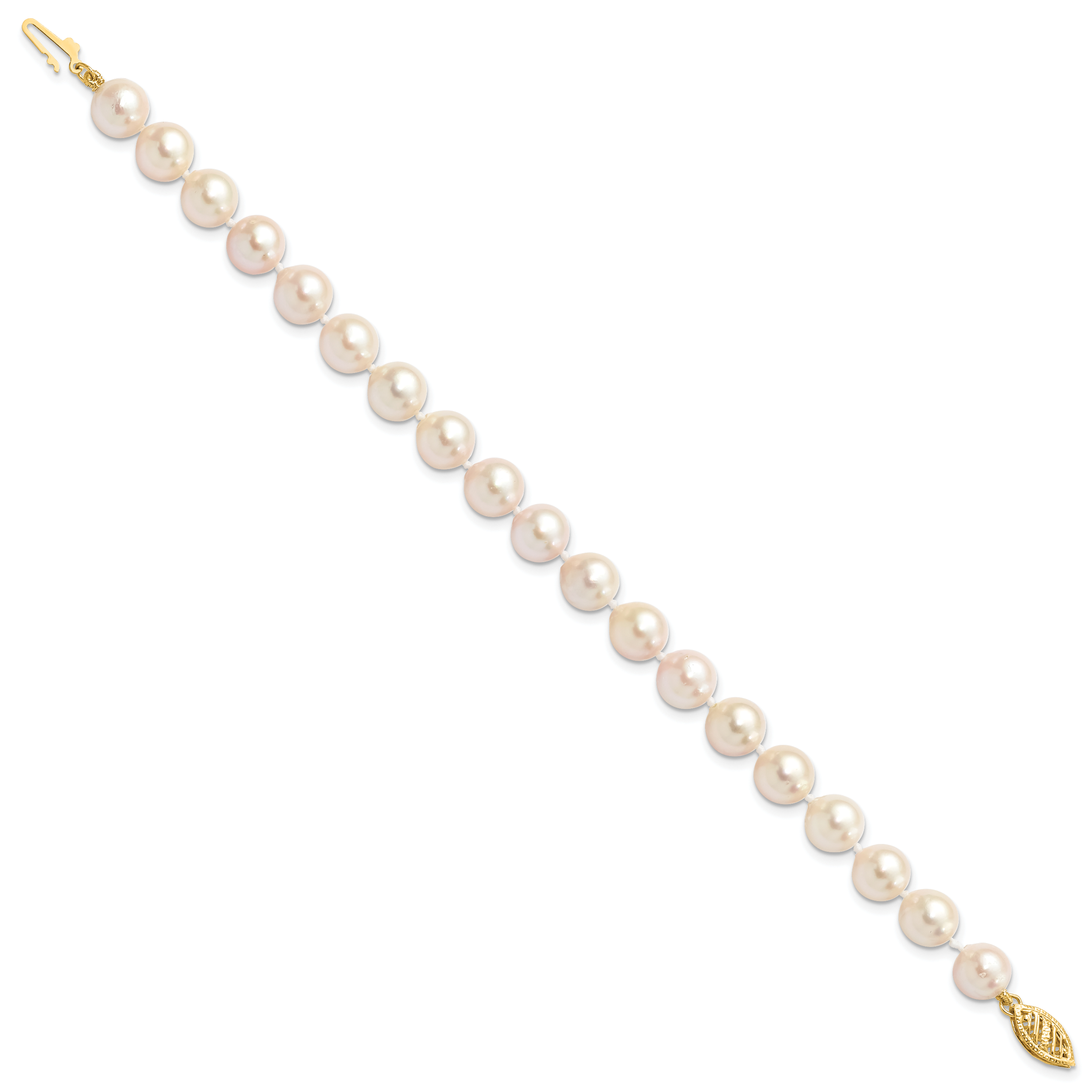 14k 7-8mm White Round Akoya Saltwater Cultured Pearl 16 inch Necklace PL70AA