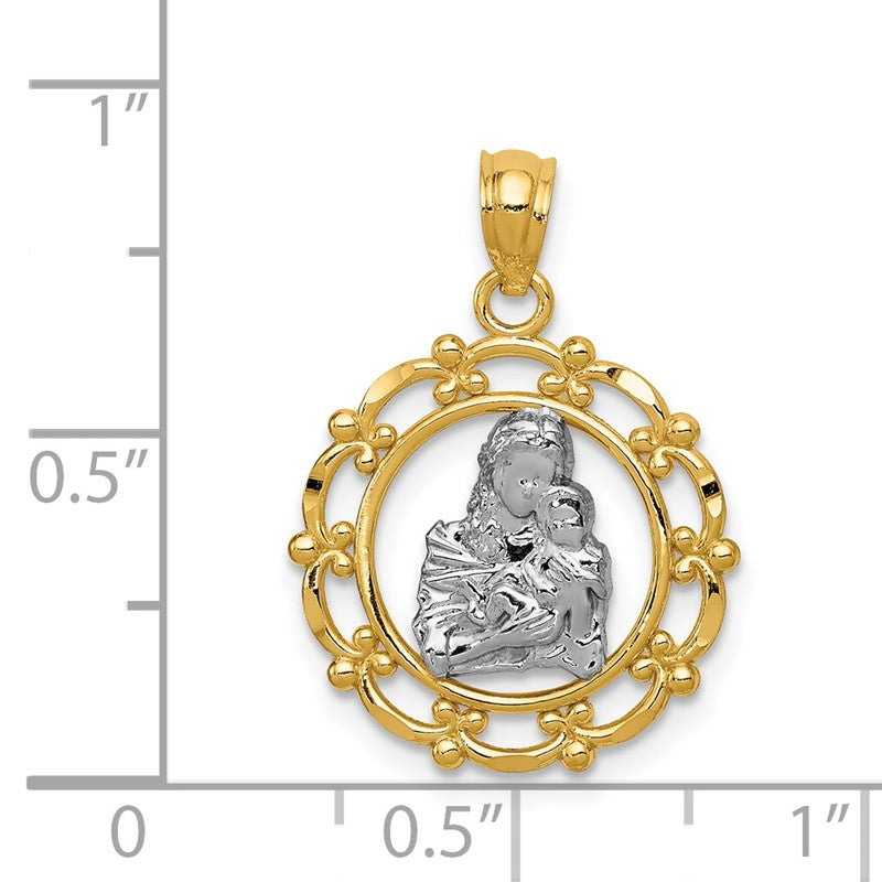 14k and White Rhodium Mother Holding Baby Pendant C4403