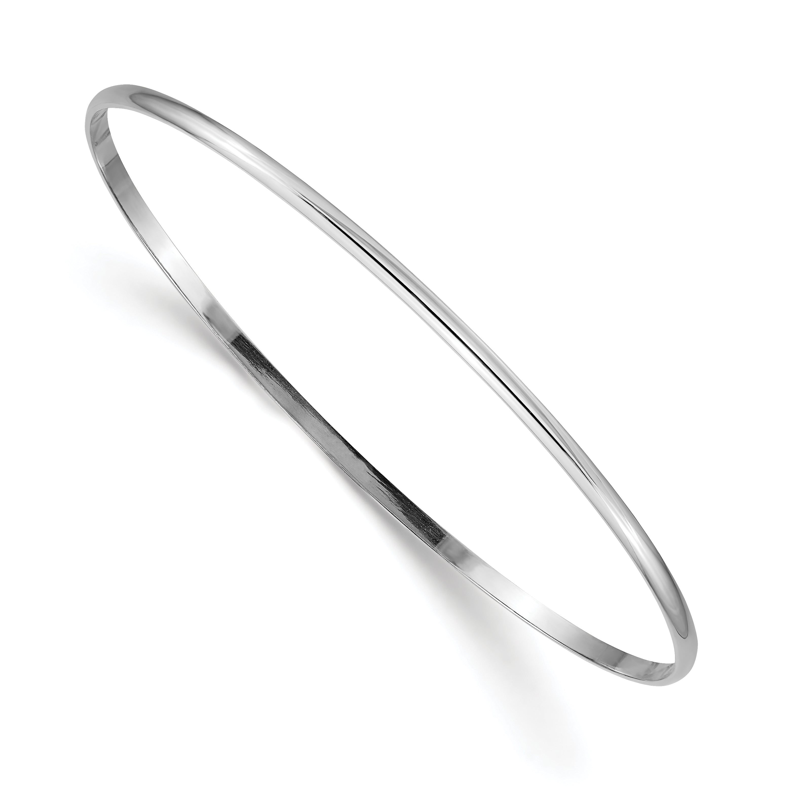 14k White Gold 2mm Solid Polished Half-Round Slip-On Round Bangle Bracelet DB316