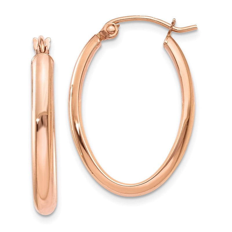 14k Rose Gold 2.75x23.5mm Polished Oval Tube Hoop Earrings TF977