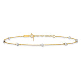 14K Two-tone Diamond-cut Beads 7-Station 9 inch Plus 1 inch Extender - Total 10 inch Anklet ANK261