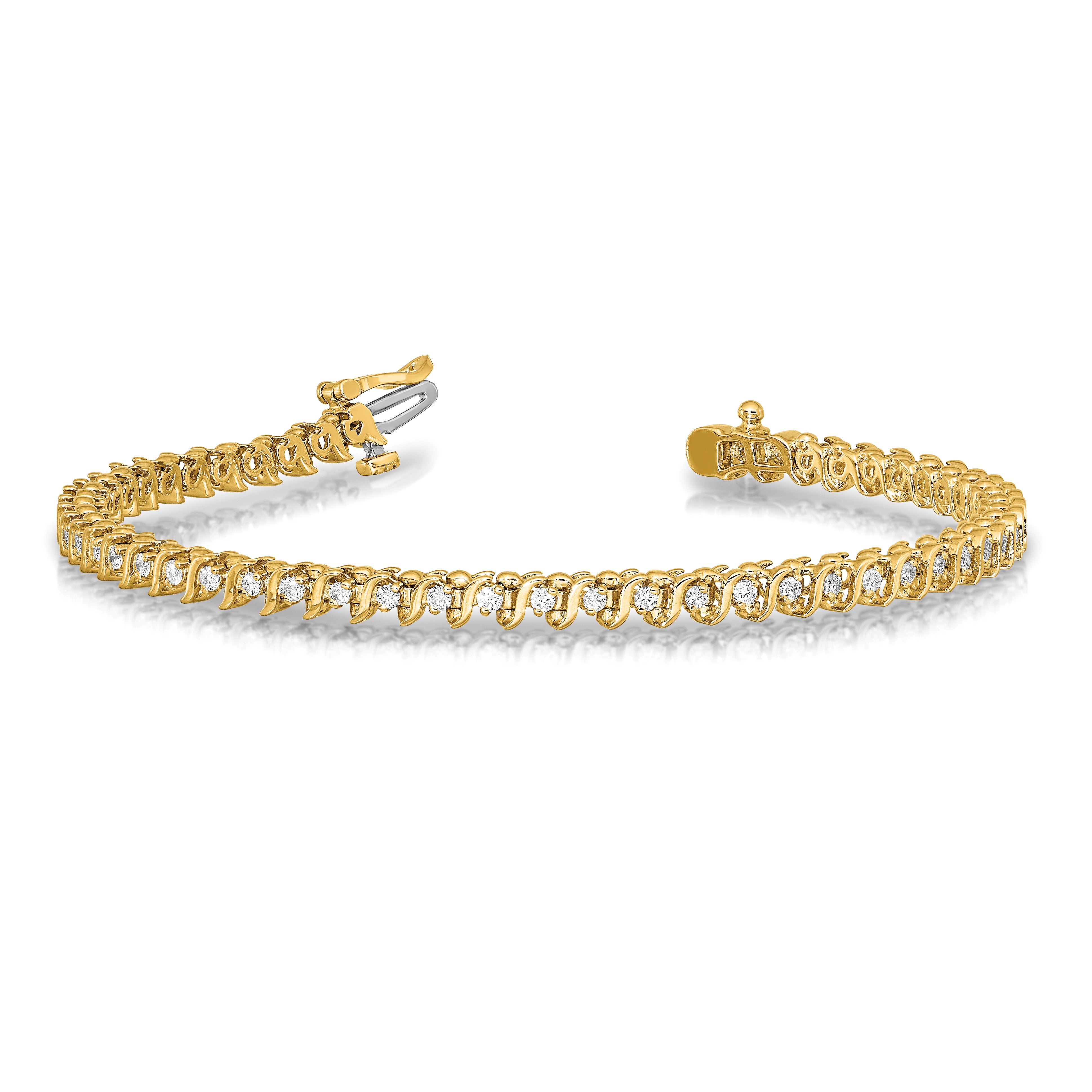 14k Complete 7/8 carat Round A Diamond 2-prong S-link 7 inch Tennis Bracelet X700A