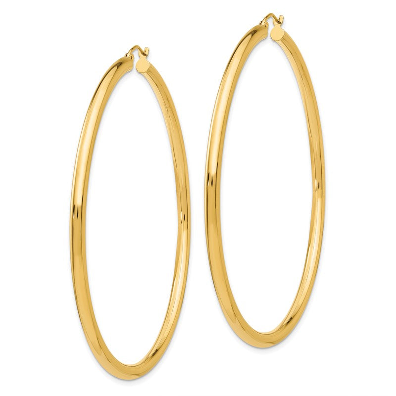 14K 3x65mm Polished Lightweight Tube Hoop Earrings T946L