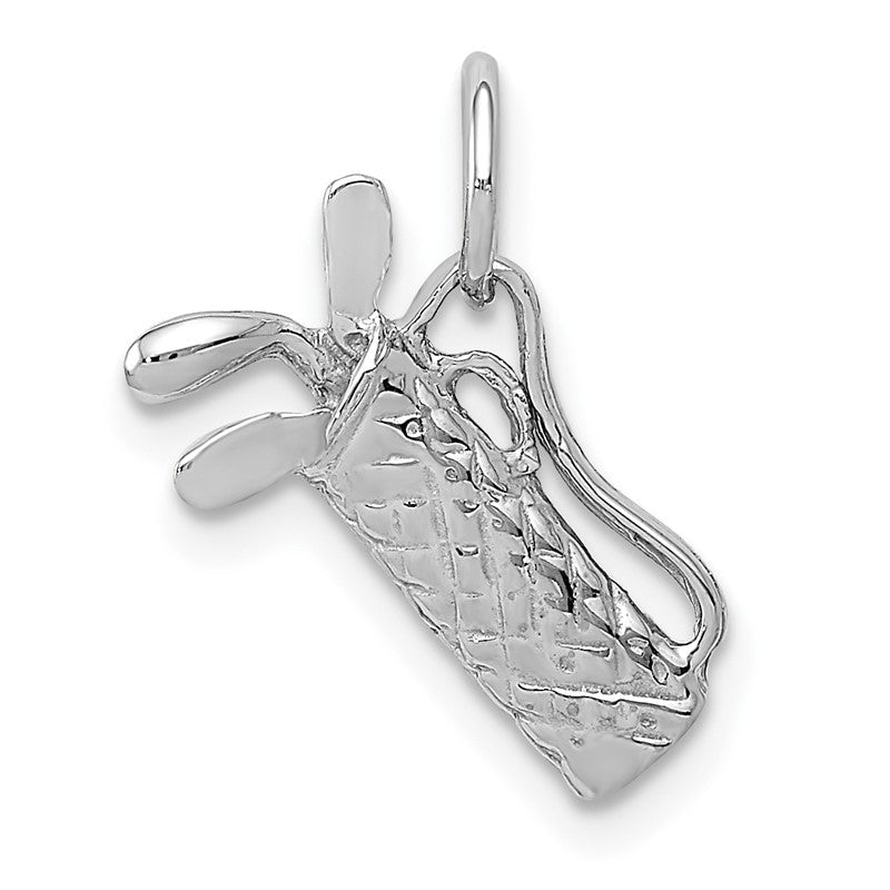14k White Gold Solid Polished 3-D Golf Bag with Clubs Charm K1107