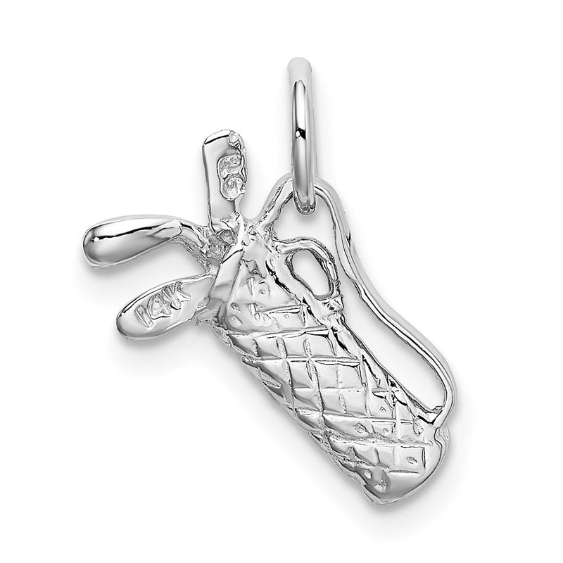 14k White Gold Solid Polished 3-D Golf Bag with Clubs Charm K1107