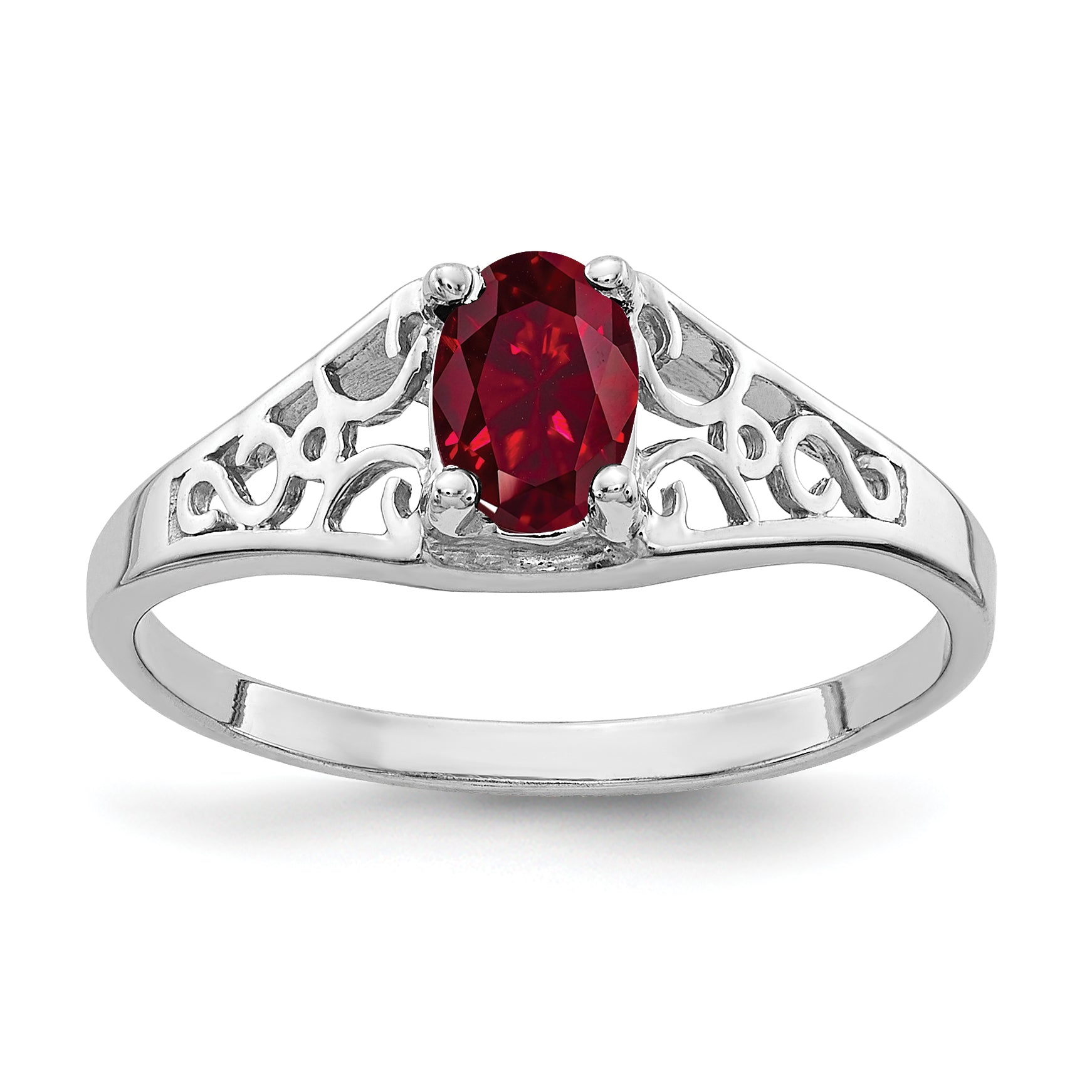 14k White Gold 6x4mm Oval Lab-Created Ruby Filigree Ring Y4676CR