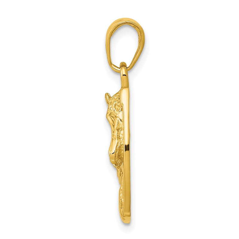 14k Solid Polished Horse Head in Horseshoe Pendant C2201