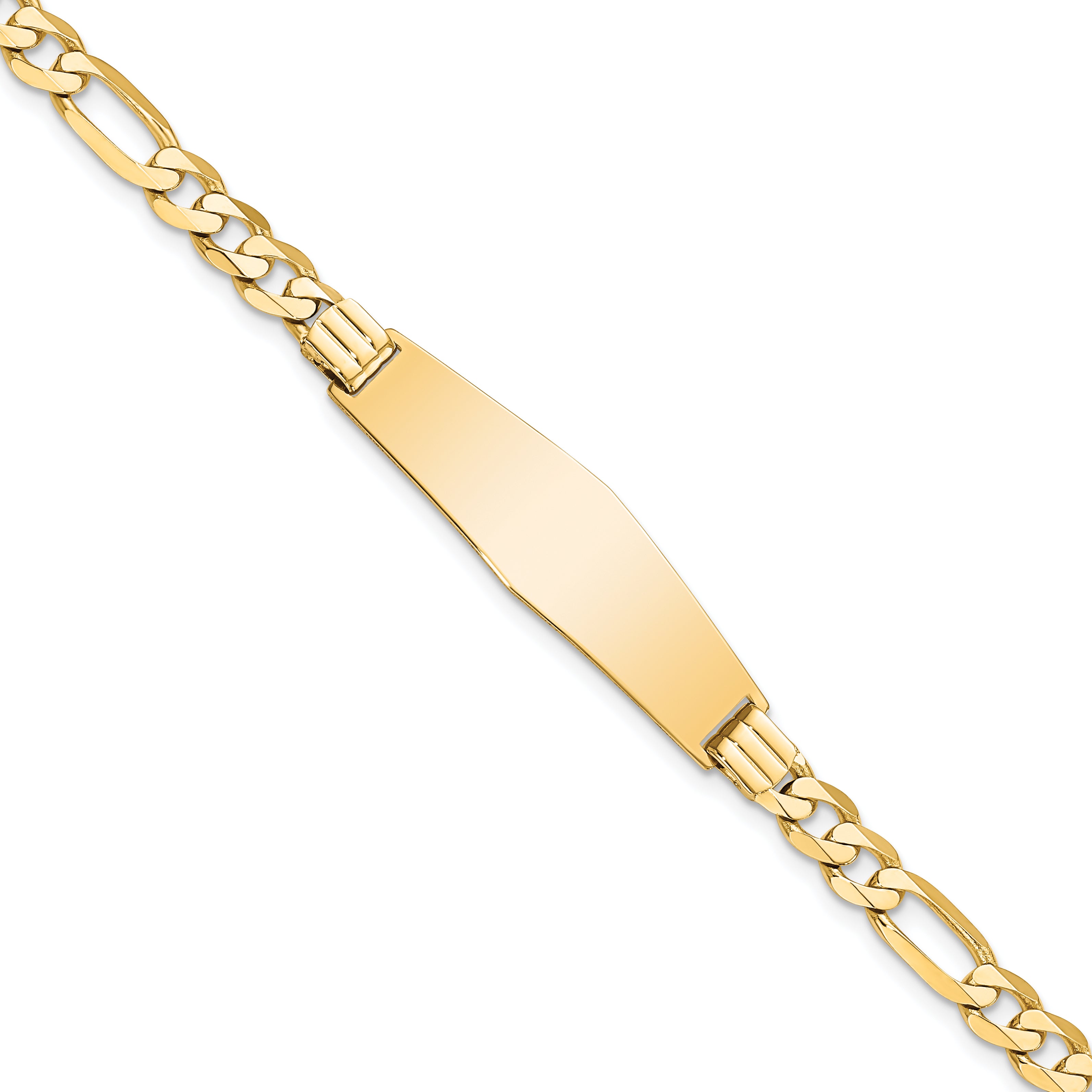 14k Polished Solid Chain/Solid Plate Flat Figaro Link Soft Diamond Shape 33x9mm Plate 7 inch ID Bracelet LID78C