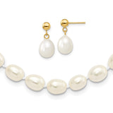 14k 7-8mm White Rice Freshwater Cultured Pearl 18 inch Necklace and Post Earring Set XF394SET