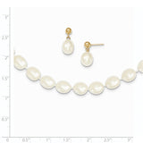 14k 7-8mm White Rice Freshwater Cultured Pearl 18 inch Necklace and Post Earring Set XF394SET