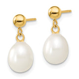 14k 7-8mm White Rice Freshwater Cultured Pearl 18 inch Necklace and Post Earring Set XF394SET