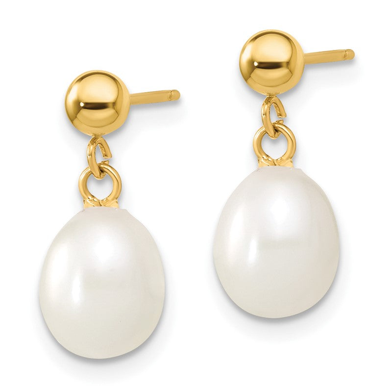 14k 7-8mm White Rice Freshwater Cultured Pearl 18 inch Necklace and Post Earring Set XF394SET