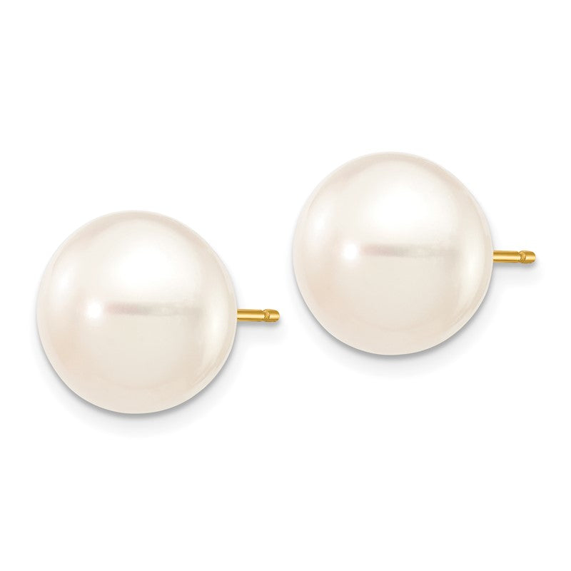 14k 11-12mm White Button Freshwater Cultured Pearl Stud Post Earrings X110BW